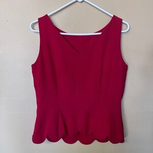 David Warren New York Red Scalloped Hem V Neck Sleeveless Blouse Size 8‎